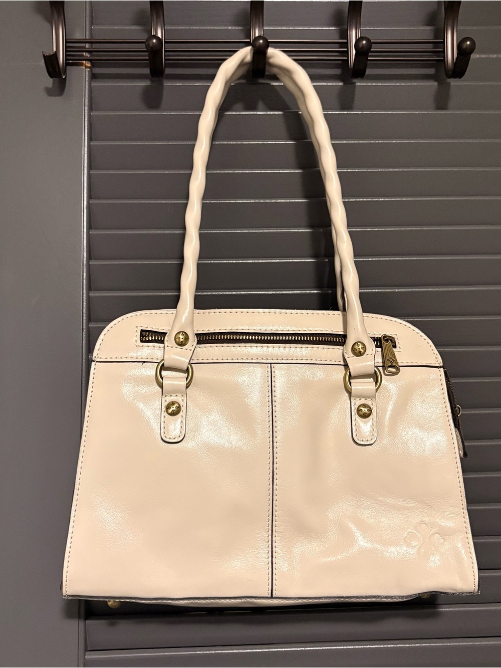 Patricia Nash Cream Leather Satchel with Twisted Handles